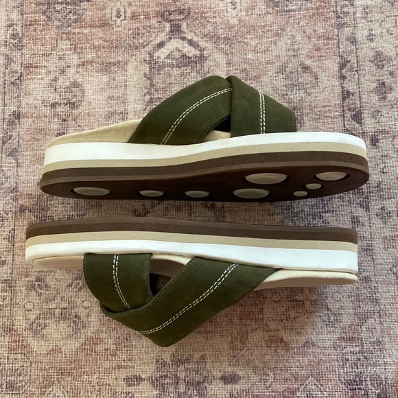 J Crew Suede Nubuck Slides Olive Green Size 9 - Picture 7 of 13